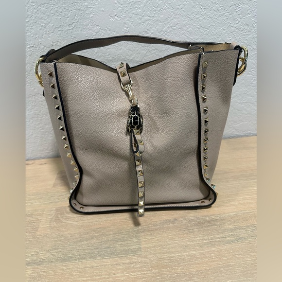 Genuine Leather Rivet Shoulder Bag - Picture 10 of 11